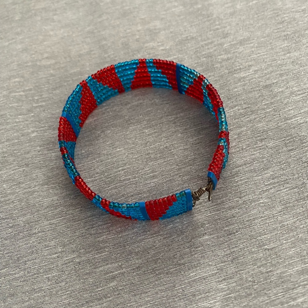 Red and Blue Beaded Bracelet